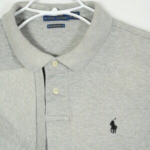 Polo Ralph Lauren Mens XL Custom Slim Fit Gray Heather Polo Shirt Black Pony